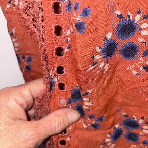 Intimately Free People Orange Floral Mini Dress Lace Wrap Eyelet Medium New - Picture 2 of 13